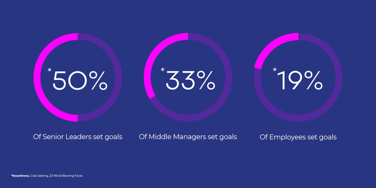 50% of Senior Leaders set Goals. 33% of Middle Managers set goals. 19% of Employees set goals